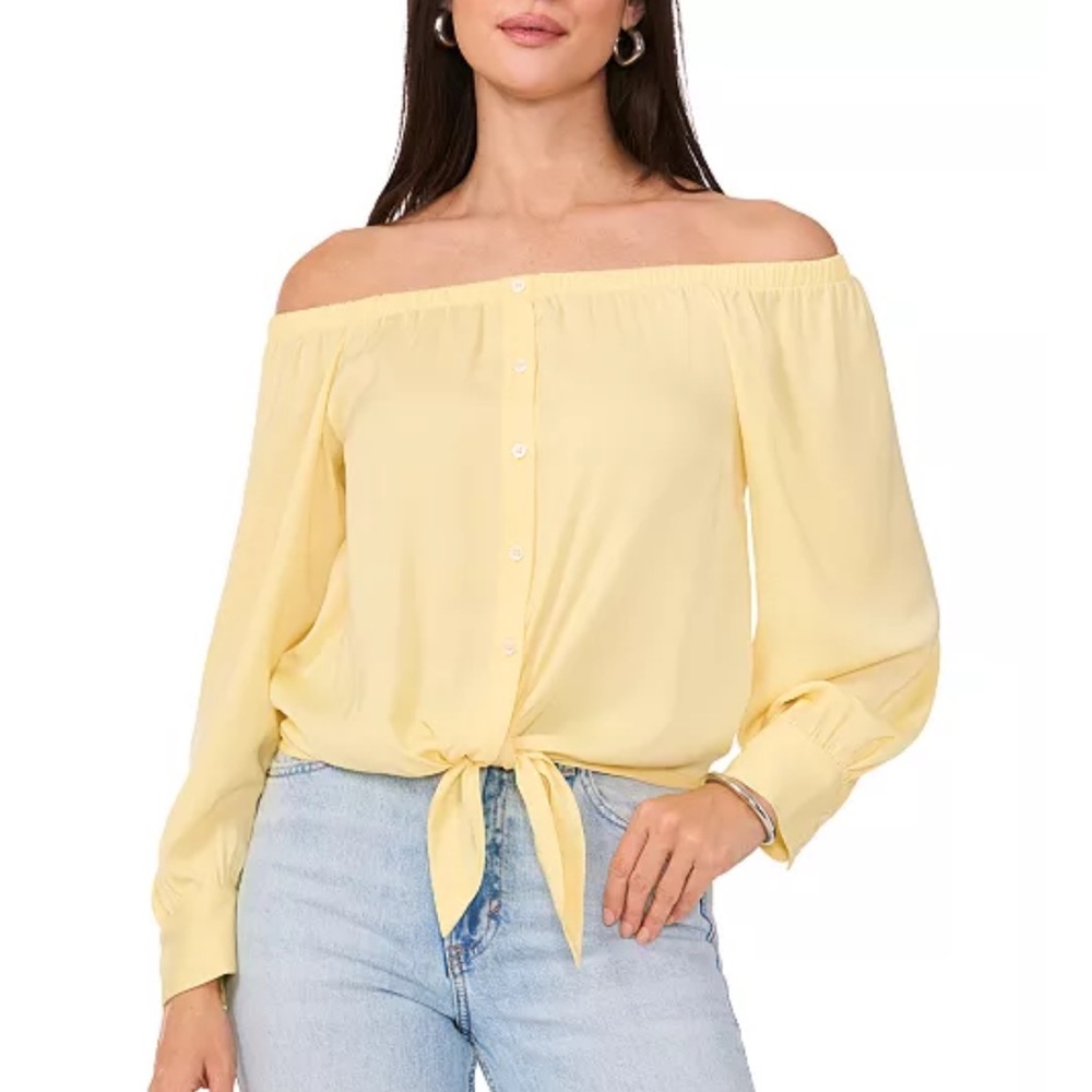 Vince Camuto Yellow Off-Shoulder Women's‎ Tie Hem Blouse